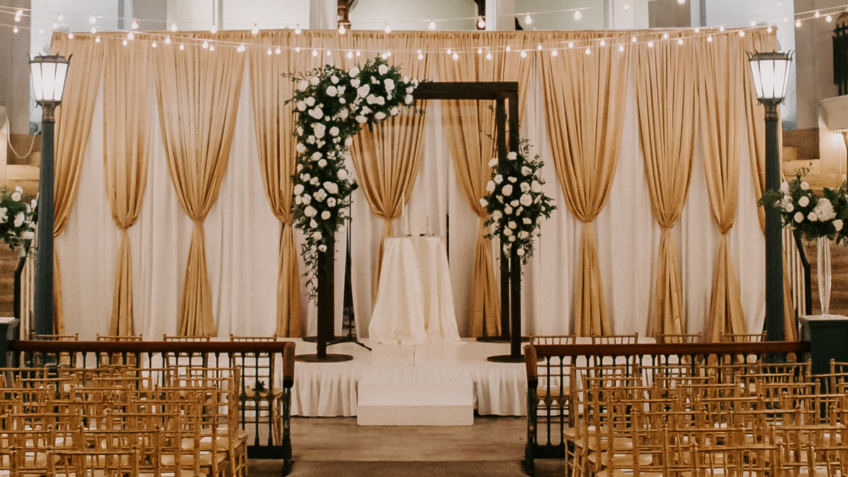 decorated wooden wedding arch